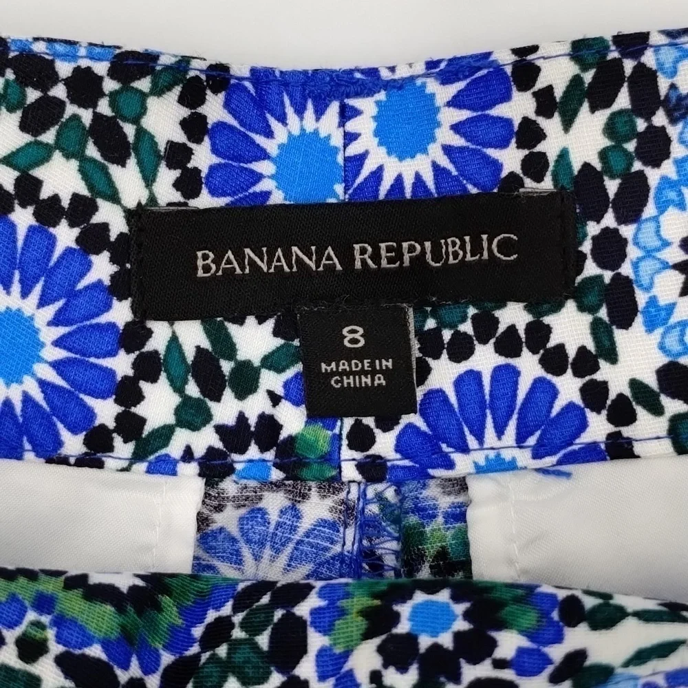 Banana Republic Blue Green Wide Leg Pant Size 8 Tie Waist Funky Print